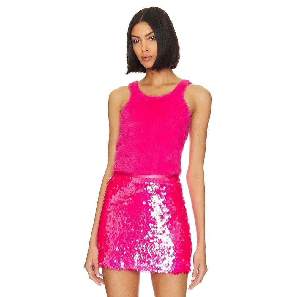NWT Le Superbe Jolly Rancher Sequin Mini Skirt Solid Hot Pink 2